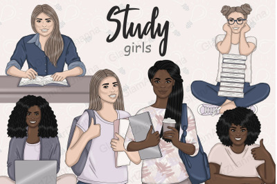 Study Beige Girls Clipart