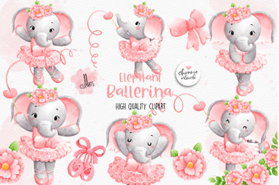 Elephant Ballerina clipart, Dancing elephant clipart, baby girl elephant clipart