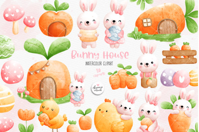 Easter Bunny House Clipart, Easter Rabbit Clipart, Rabbit Clipart, Eas