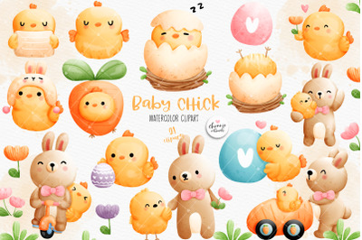 Baby Chicken Clipart, Easter Chicken Clipart, Rabbit Clipart, Easter C
