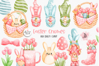 Easter Day With Gnome Clipart Bundle,  Cute Gnome Easter, E