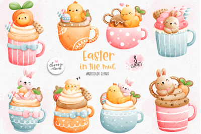 Easter mug Clipart, Animal mug clipart, Easter Rabbit Clipart, Rabbit