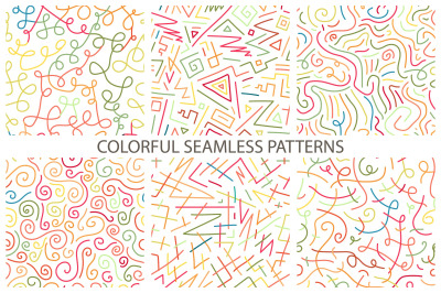 Color hand drawn seamless patterns