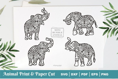 Elephant Mandala Paper Cut &amp; Print, Vector