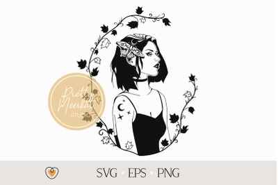 Goth Girl with Moth svg, Magical svg, Witchy svg, png files
