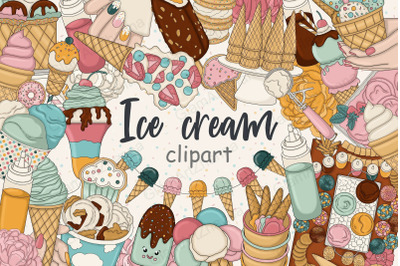 Ice Cream Clipart | Retro Groovy Graphics Set