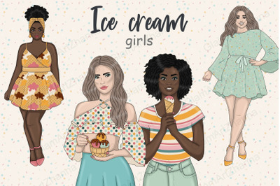 Ice Cream Girl Clipart | Retro Woman Graphics