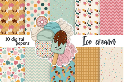 Ice Cream Cone Digital Paper | Retro Seamless Pattern Set