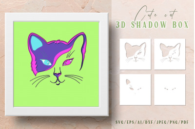 Cat 3D Shadow Box - Layered Papercut - Cutting Files - SVG