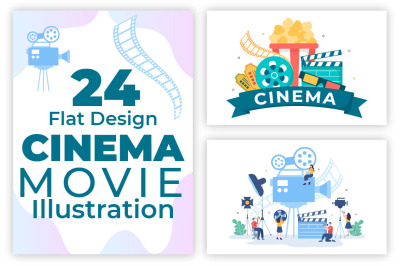 24 Cinema Movie Theater Flat Design Illustration