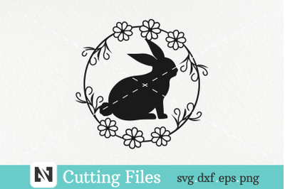 Easter Bunny and Wreath Svg Vector File - Easter Svg