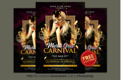 Black Gold Style Mardi Gras Carnival Flyer Template