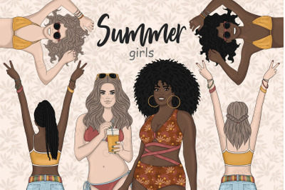 Summer Girl Clipart | Bohemian Woman Illustration