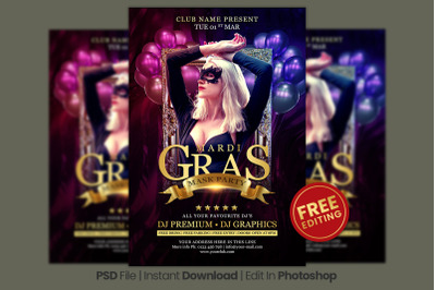 Modern Style Mardi Gras Party Flyer Template