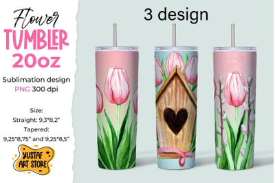 Spring Tulips tumbler sublimation design. 3 design for tumbler 20 oz