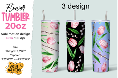 Spring watercolor Tulips tumbler 20 oz sublimation design