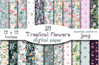 Tropical flowers. Digital paper 12x12 inches JPEG.