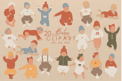 Boho baby clipart, 20 Abstract baby silhouette, Nursery clip art