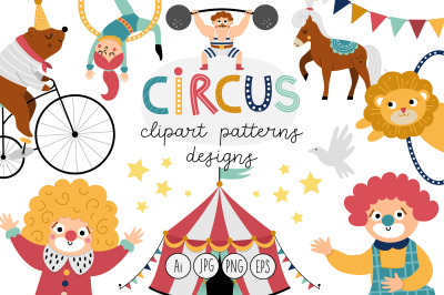 Circus clipart and patterns collection