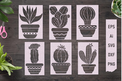 Cacti in pots. 6 SVG stencils to cut out