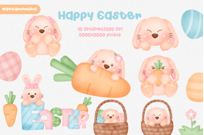 Watercolor Cute Easter day clipart