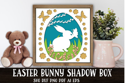 3D Shadow Easter Bunny Box. Papercut File SVG.