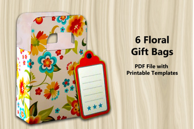 6 Floral Gift Bags - PDF Printable Patterns