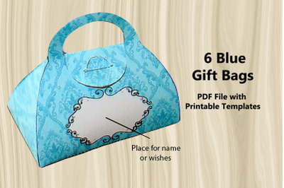 6 Blue Gift Bags - PDF Printable Patterns