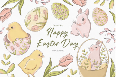 Happy  Easter Day. Clipart collection. PNG. 300 DPI