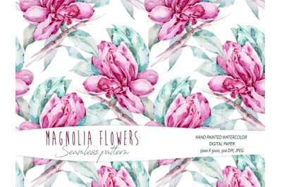 Watercolor magnolia seamless pattern / digital paper