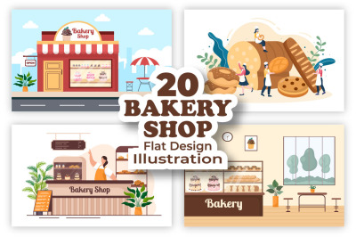 20 Bakery Shop flat Design Illustration