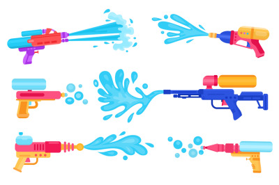 Toy guns spraying water for summer games and songkran festival. Cartoo