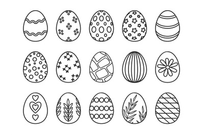 Happy easter day decorated eggs with pattern line icons. Outline egg w