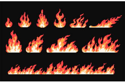 Pixel art fire and flame, burning effect for 8 bit games. Background b