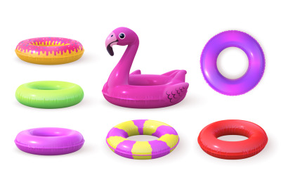 3d inflatable swimming rings designs, doughnut and pink flamingo. Real