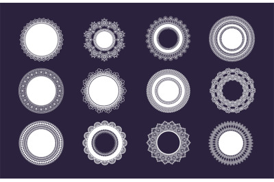 Circle lace doily, napkins with laser cutted frill. Round plates for c