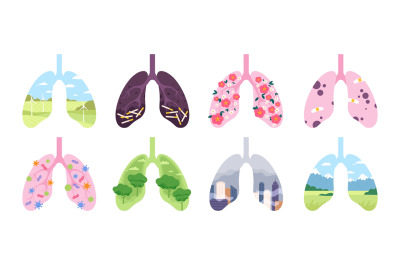 Healthy and unhealthy lungs, tobacco and pollution harm concept. Clear