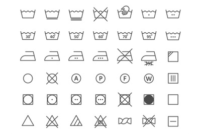 Laundry label instruction line icons for clothes fabric. Hand washing,