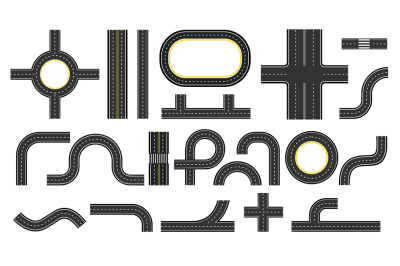 City road and highway top view, elements for map. Crossroads, motorway