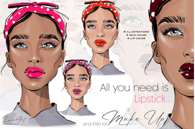 Fashion Girl with Lipstick Clipart, African American woman, Black girl