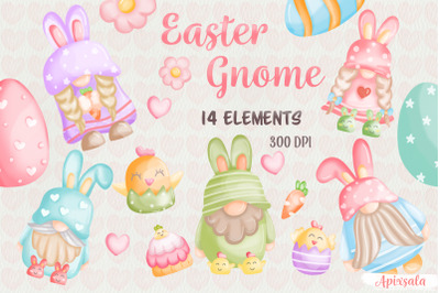 Easter Gnomes Watercolor Clipart Bundle