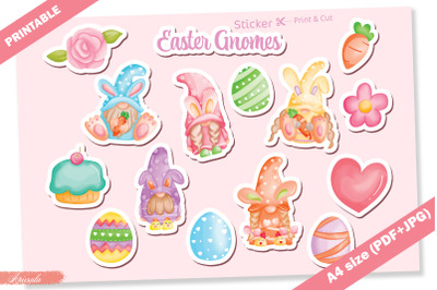 Cute Easter Gnome Watercolor Printable Sticker