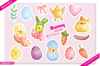 Cute Easter Bunny Watercolor Printable Sticker