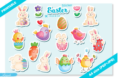 Cute Easter Bunny &amp; Chick &amp; Egg Printable Sticker