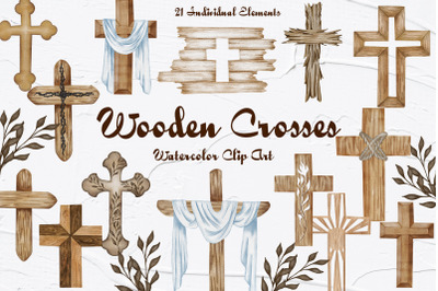 Wooden Crosses Watercolor Clipart