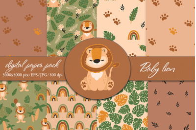 Lion digital paper, Baby Jungle digital paper pack