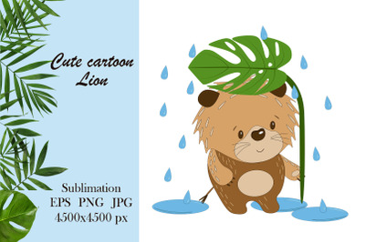 Cartoon animal - cute lion sublimation design