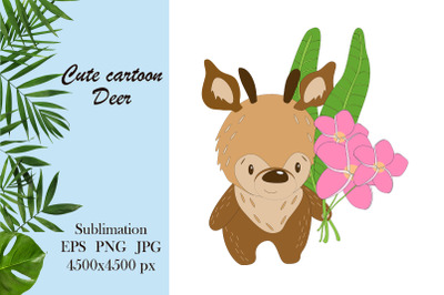 Cartoon animal - cute deer sublimation design