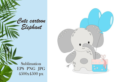 Happy Birthday cute cartoon animal - elephant sublimation