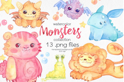 Watercolor Baby Monsters Clipart